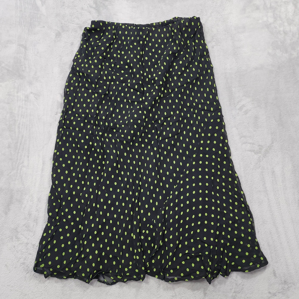 Vintage Style&co. Skirt Womens 14W Black Green Polka Dot Midi Pull On Chiffon